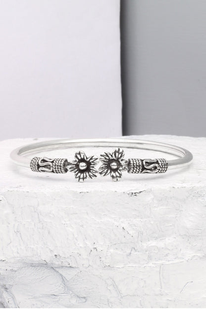 Floral Carved Silver Bracelet 