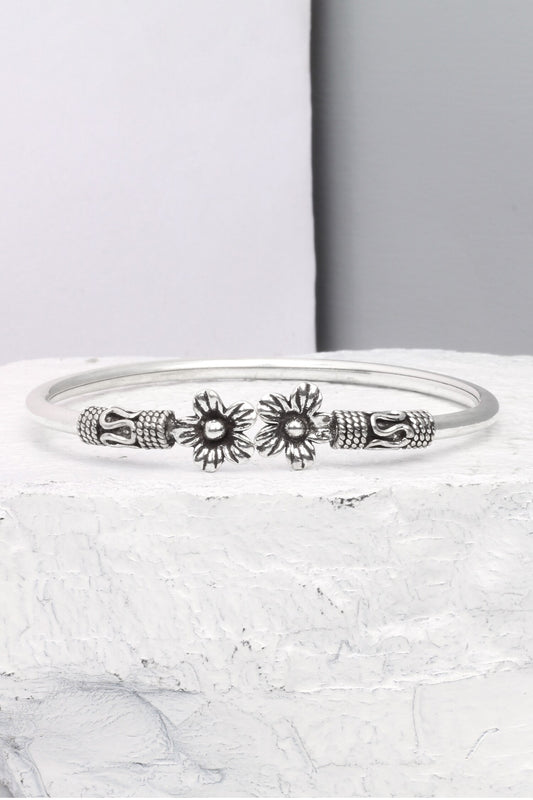 Floral Carved Silver Bracelet 
