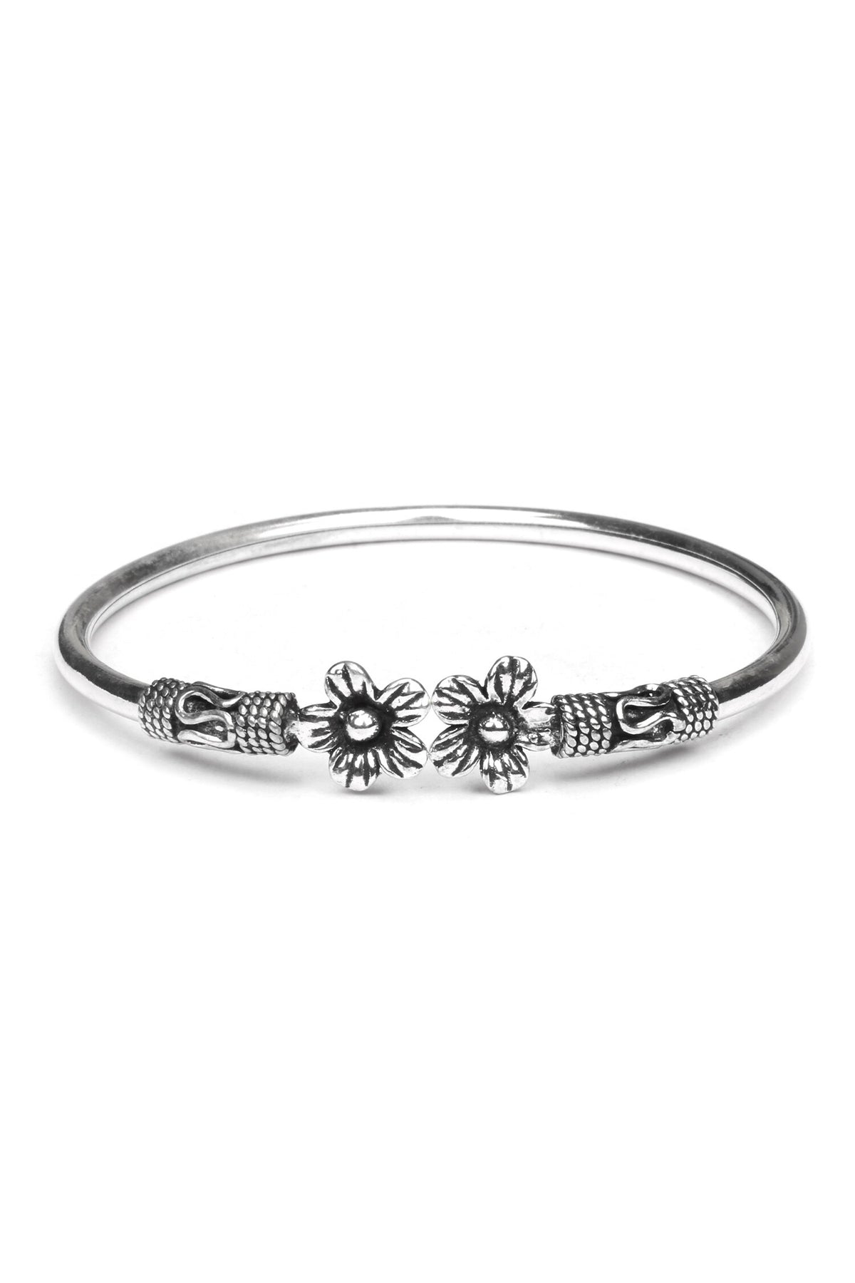 Floral Carved Silver Bracelet 