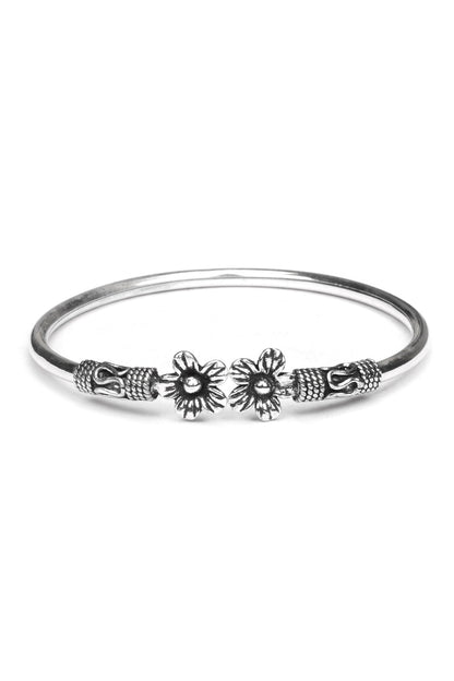 Floral Carved Silver Bracelet 
