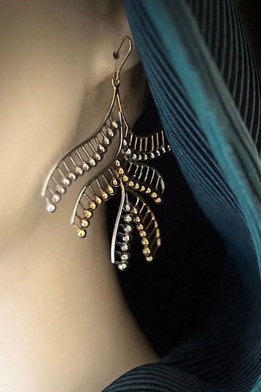 Palm Motif Two-Tone Earrings 