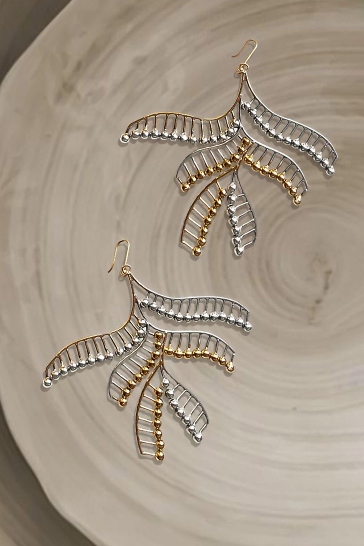 Palm Motif Two-Tone Earrings 