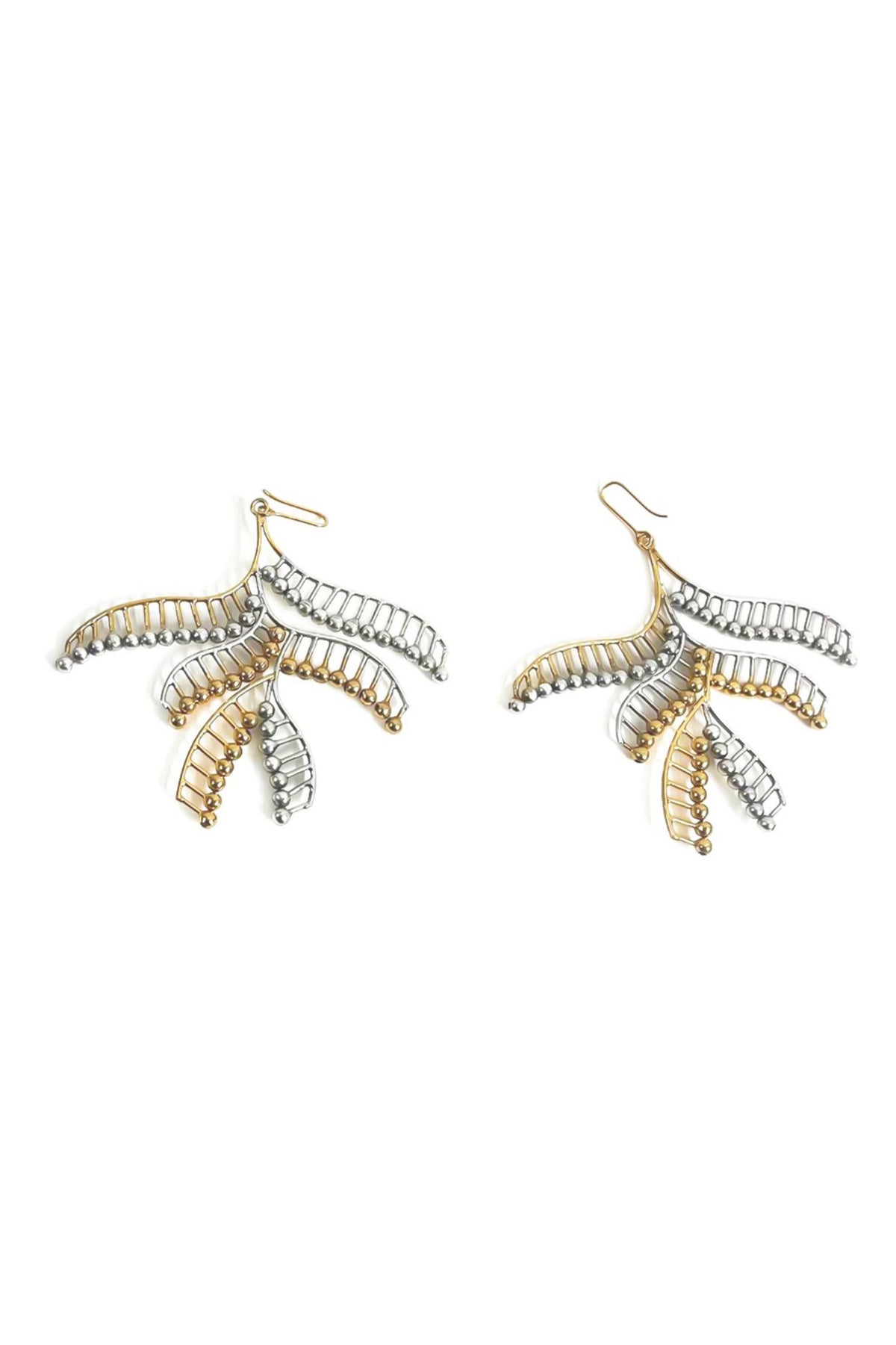 Palm Motif Two-Tone Earrings 
