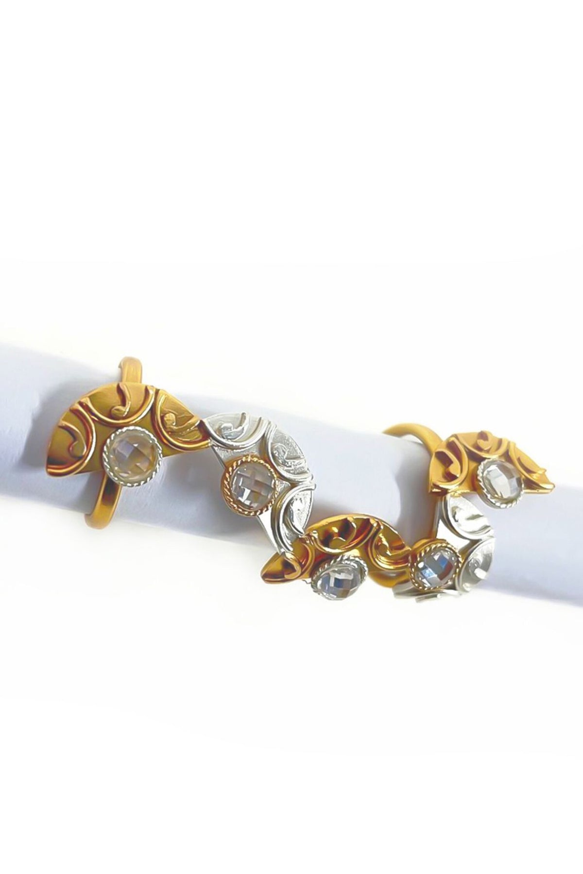 Sumerian Sail Fan Crystal Double Finger Ring 
