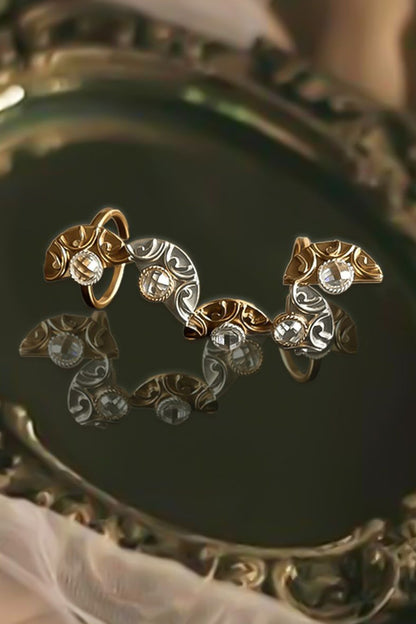 Sumerian Sail Fan Crystal Double Finger Ring 