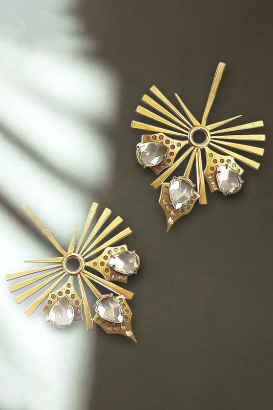 Gold Crystal Halo Sunburst Earrings 