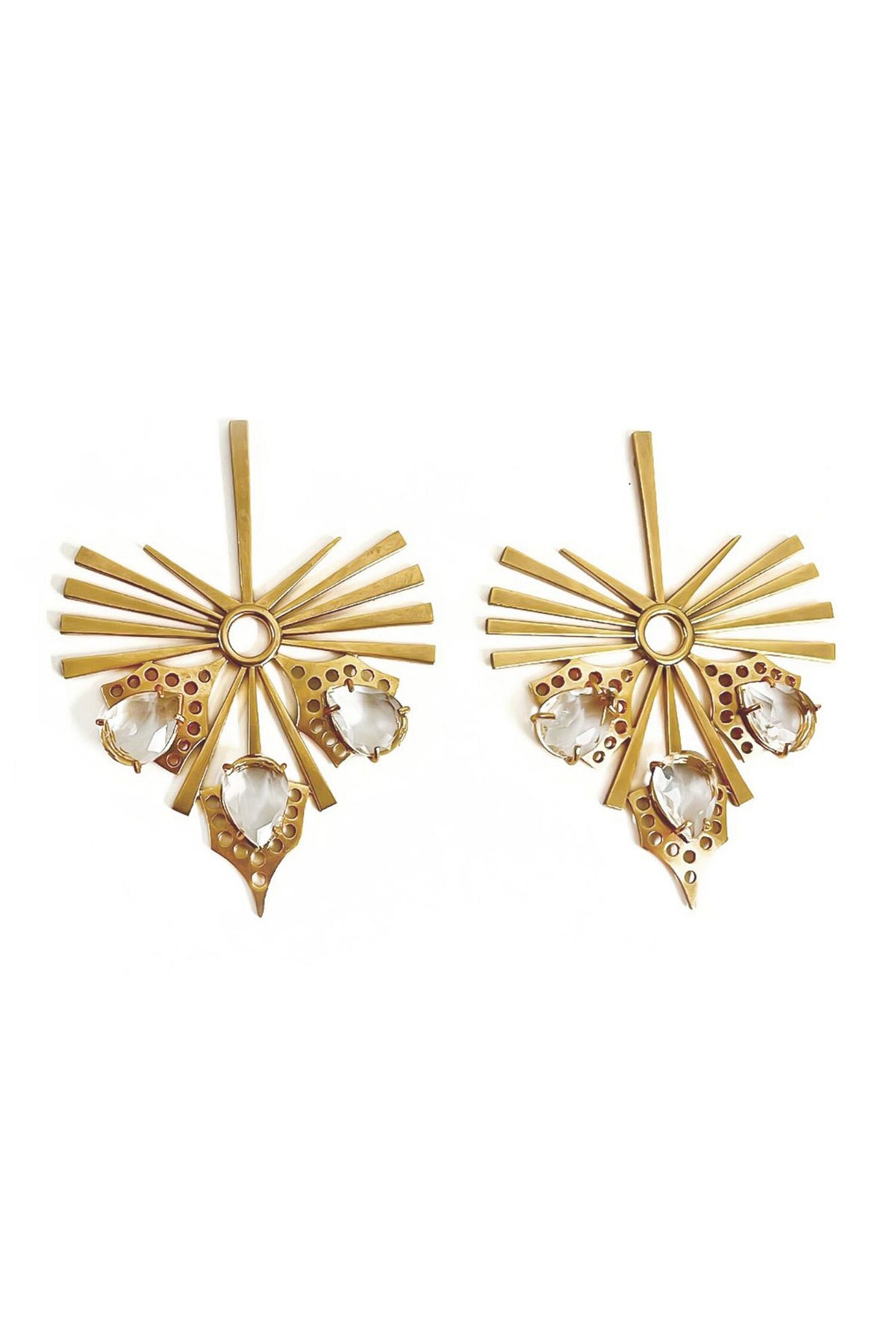 Gold Crystal Halo Sunburst Earrings 