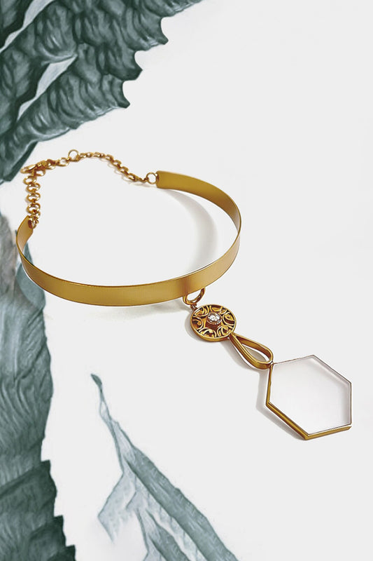 Gold Acrylic Crystal Charm Choker 
