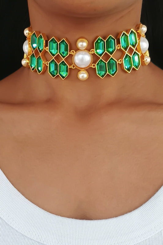 Green Pearl & Swarovski Choker 
