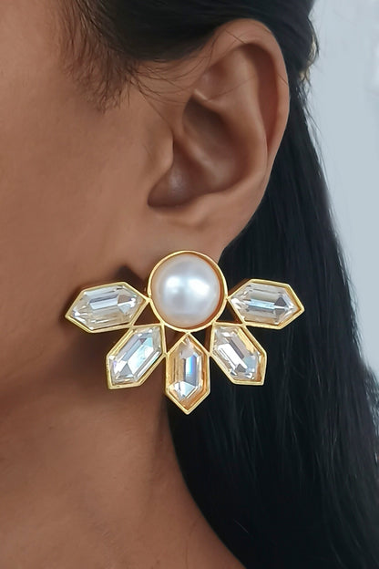 Floral Pearl & Swarovski Stud Earrings 