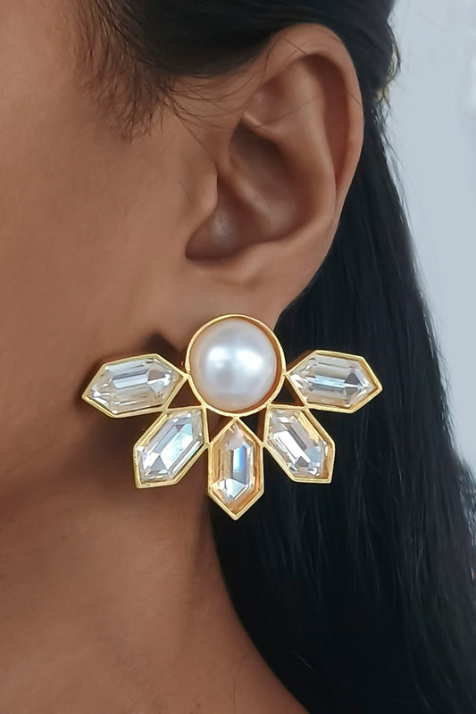 Floral Pearl & Swarovski Stud Earrings 