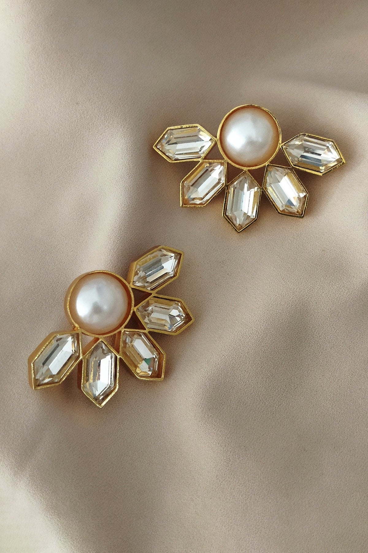 Floral Pearl & Swarovski Stud Earrings 