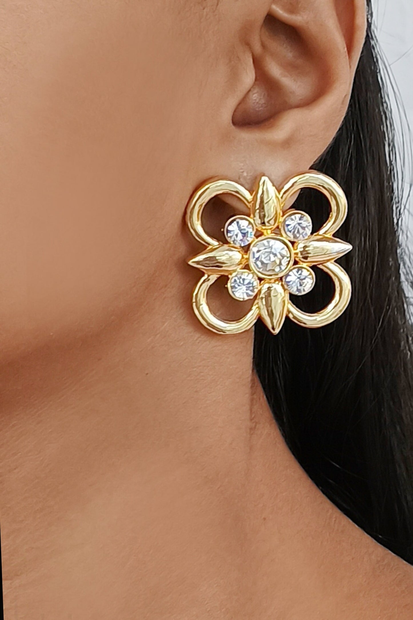 Floral Design Swarovski Stud Earrings 