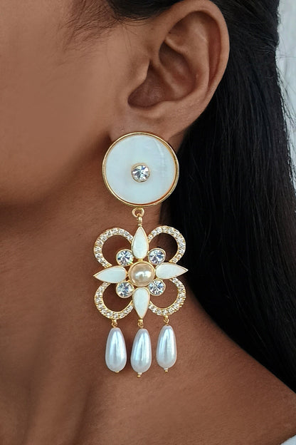 Gold Tone Floral Dangler Earrings 