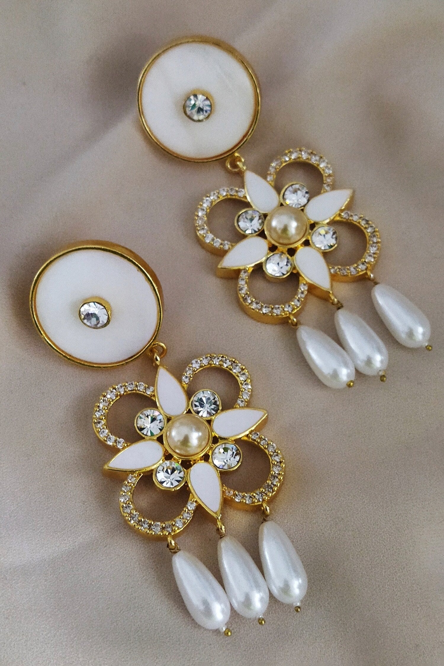 Gold Tone Floral Dangler Earrings 