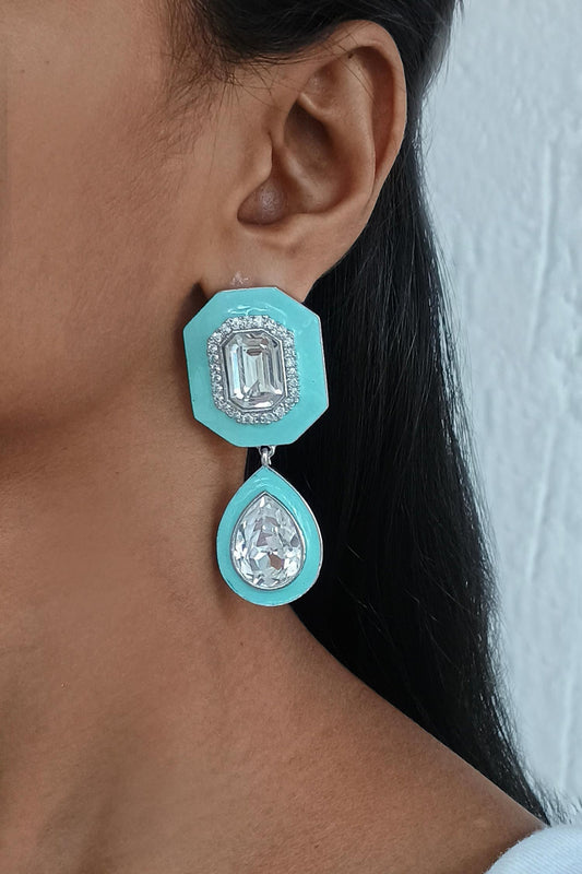 Geometric Crystal Enamel Dangler Earrings 