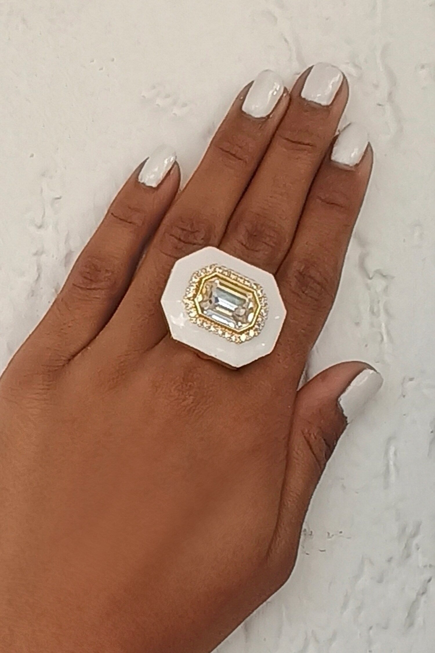 Geometric Crystal Enamel Ring 