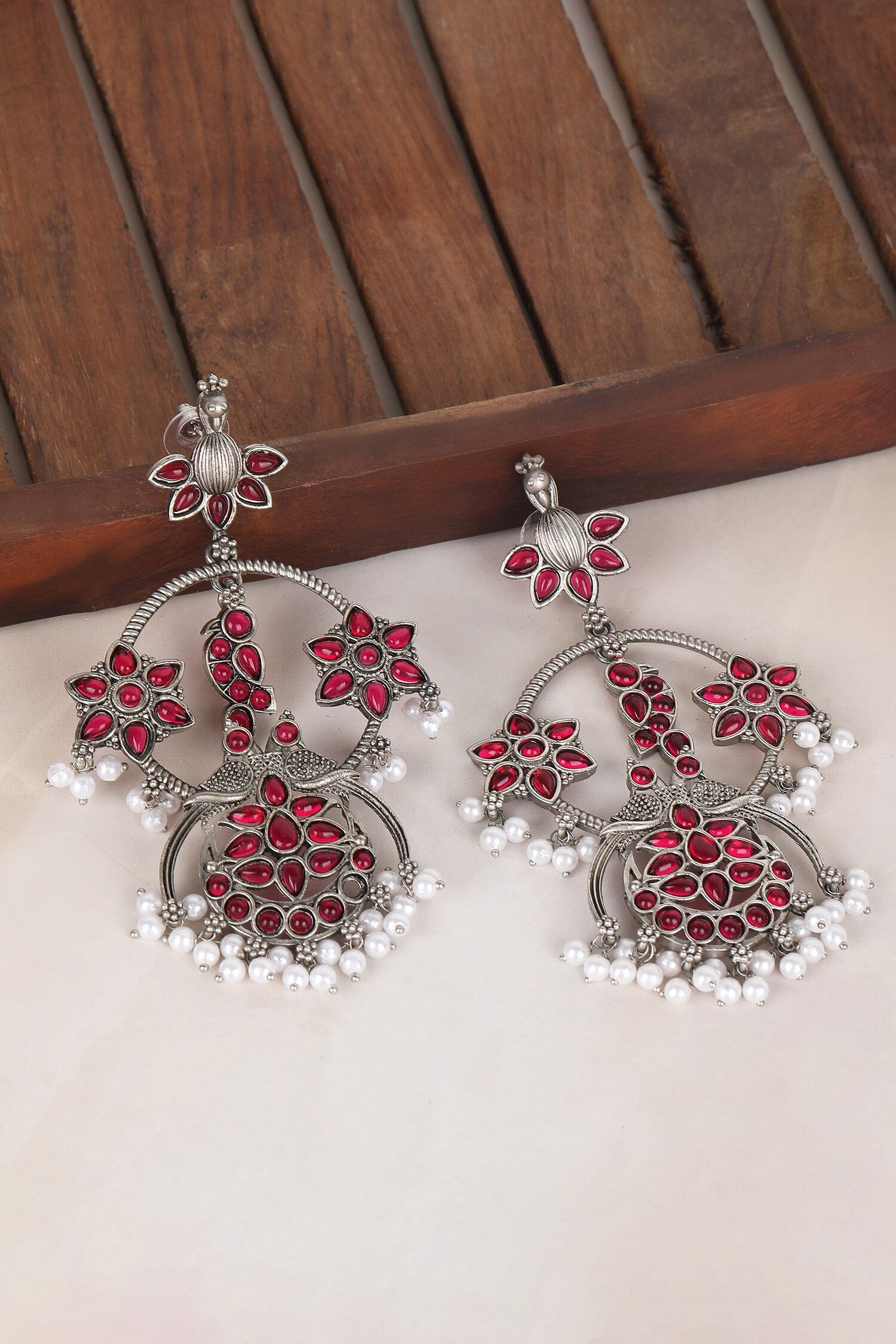Floral Stone Chandbali Earrings 