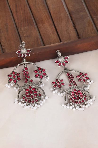 Floral Stone Chandbali Earrings 