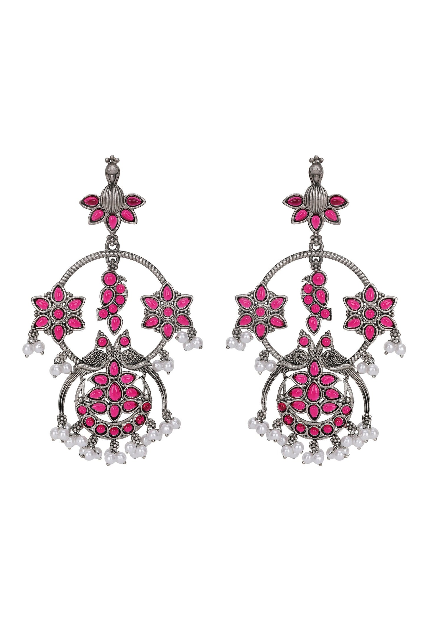 Floral Stone Chandbali Earrings 