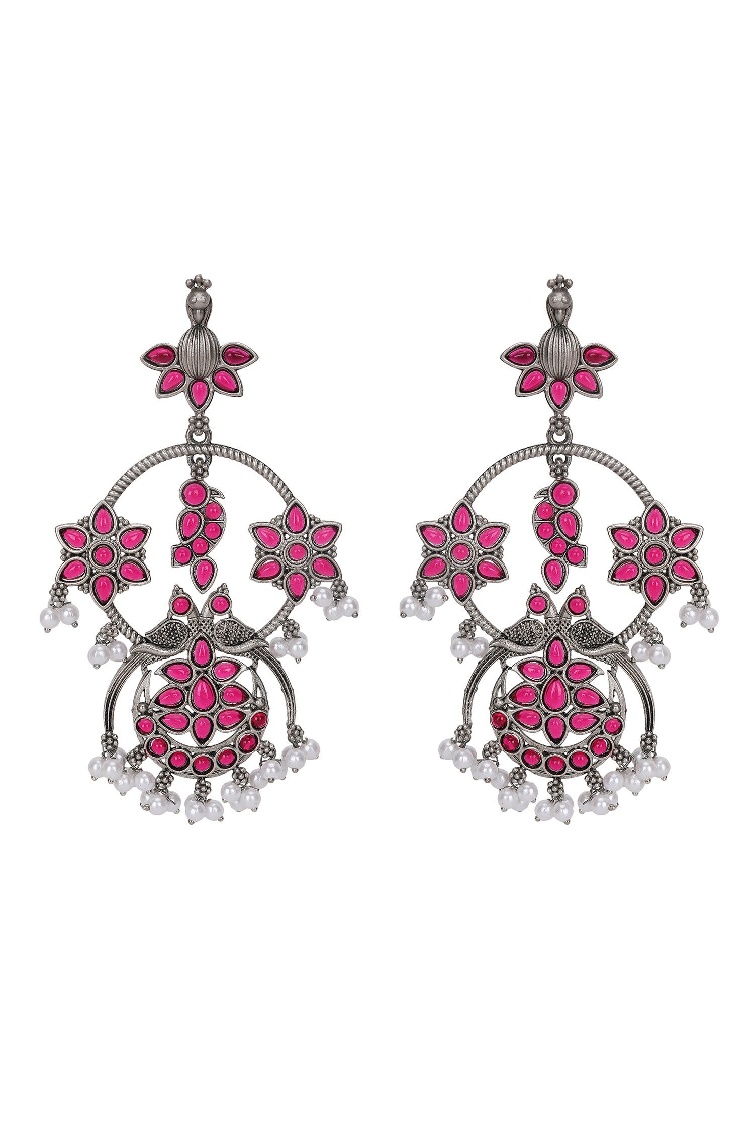 Floral Stone Chandbali Earrings 