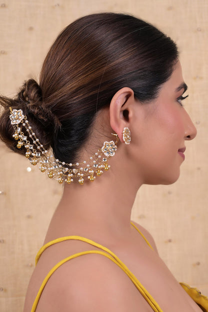 Pearl & Kundan Bloom Earchains Set 