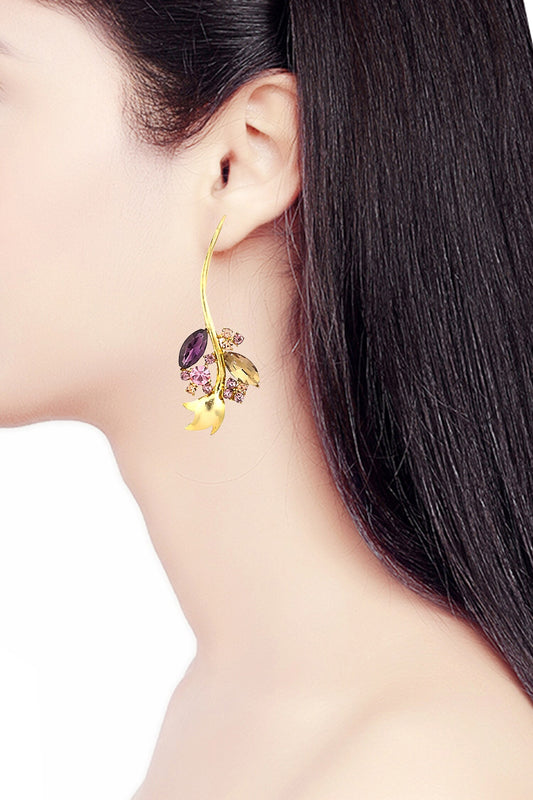 Gold & Purple Flora Vine Dangler Earrings 