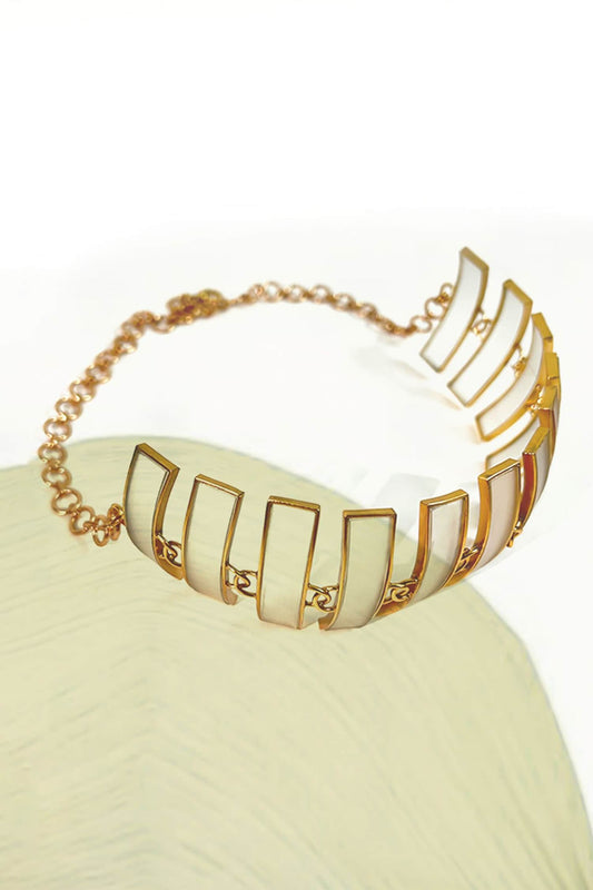 Gold & White Acrylic Strips Choker 