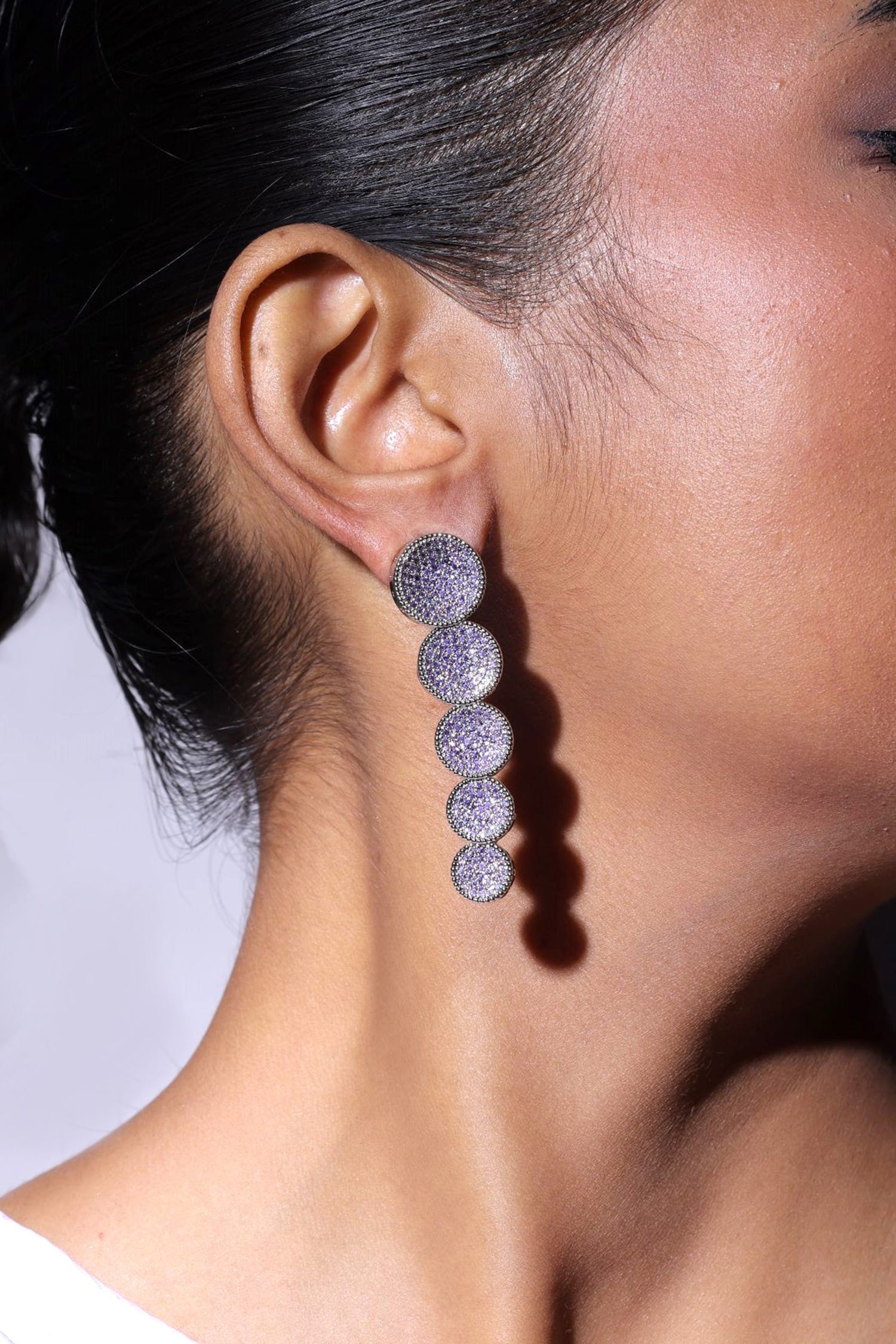Silver Purple Stone Dangler Earrings 