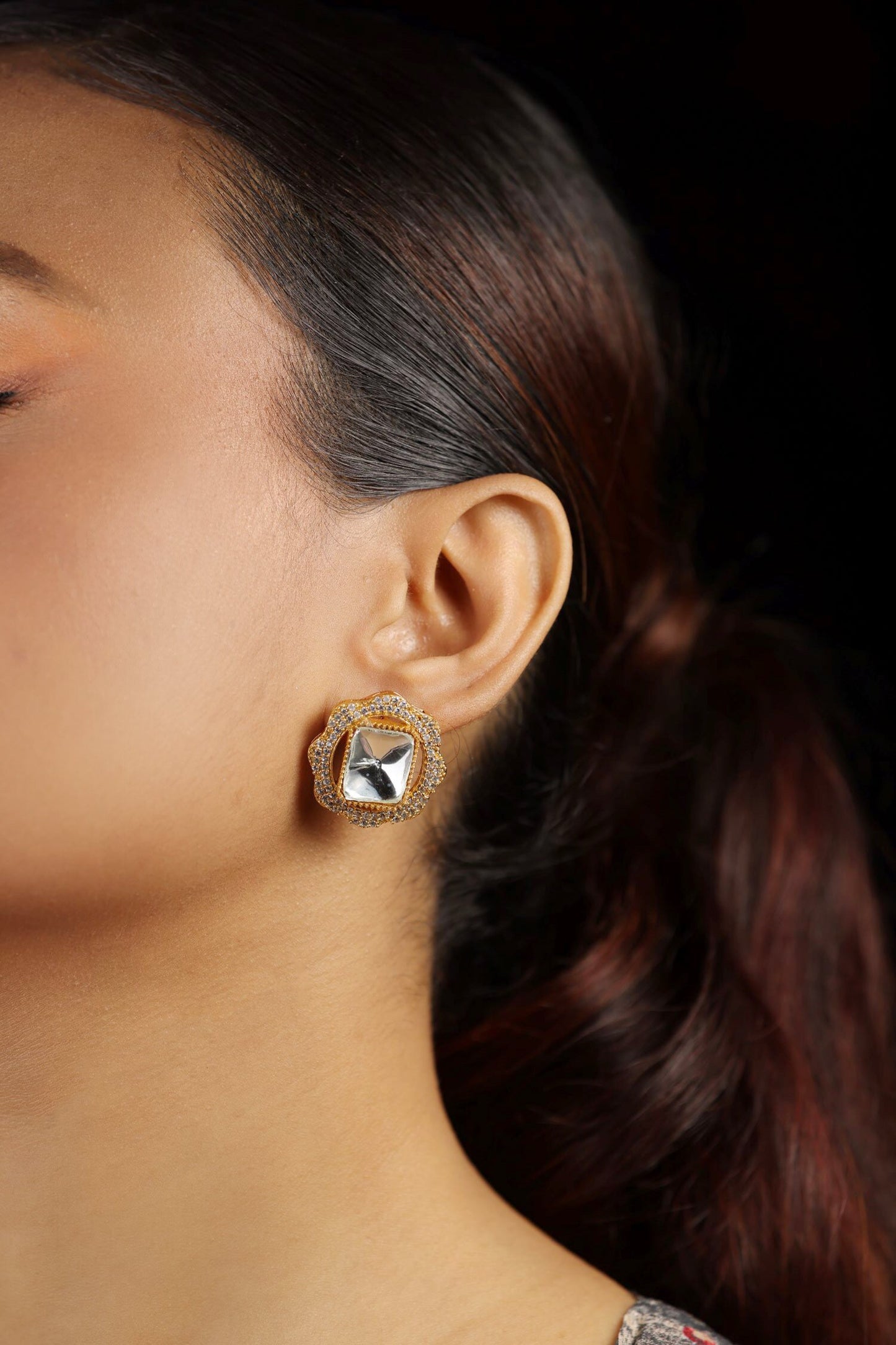 Gold Floral Stud Earrings 