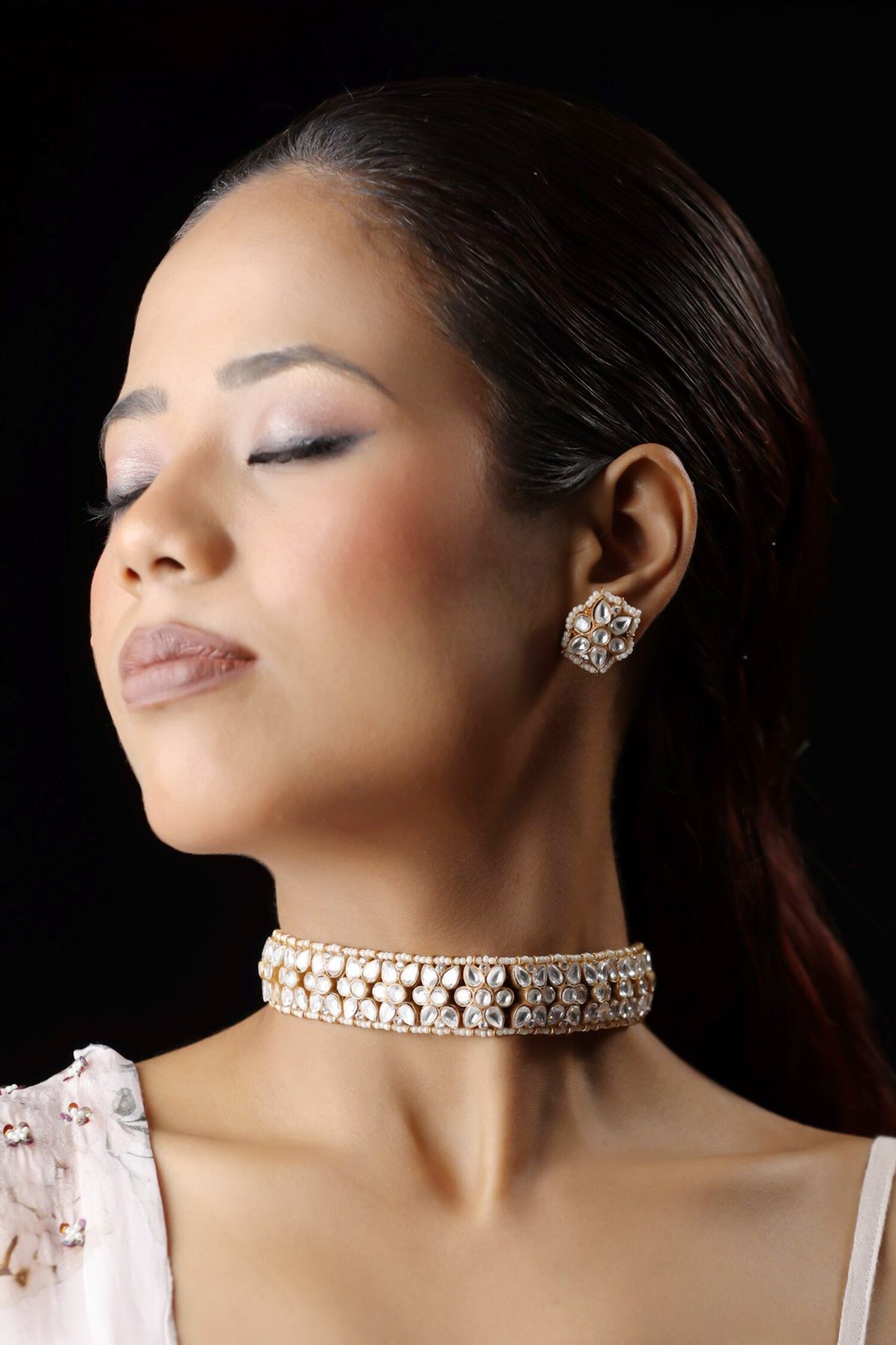 Floral Stone Choker Necklace Set 