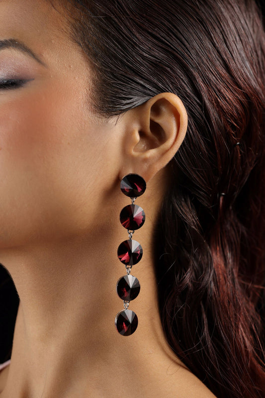 Maroon Crystal Drop Earrings 