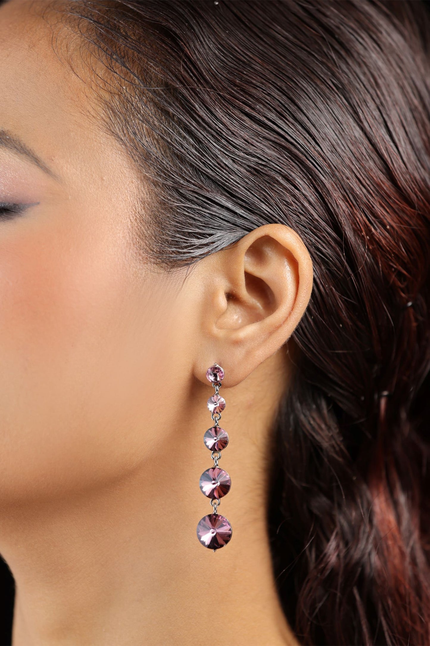 Maroon Crystal Drop Dangler Earrings 