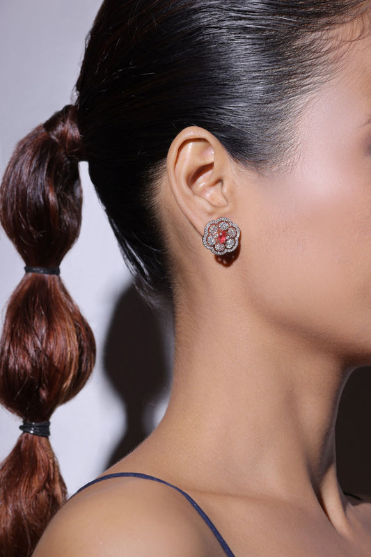 Floral Studs with Faux Diamond Embellishments 