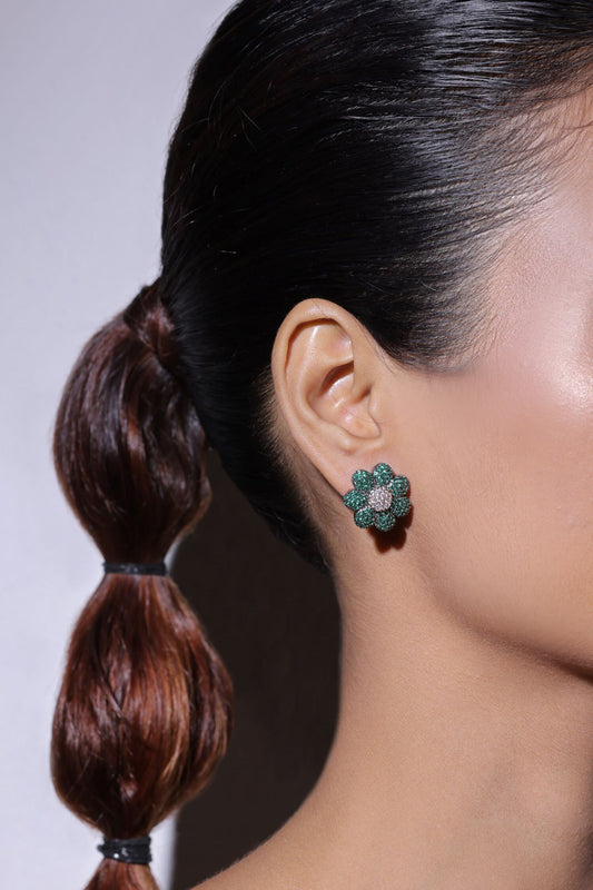 Floral Faux Diamond Stud Earrings 