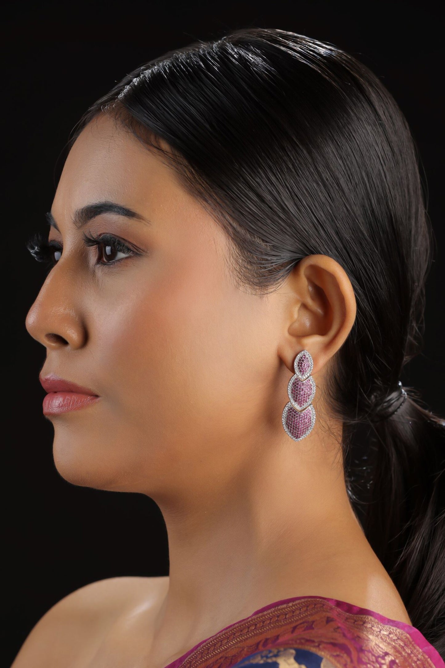 Leaf Shaped Rhinestone Earrings 
