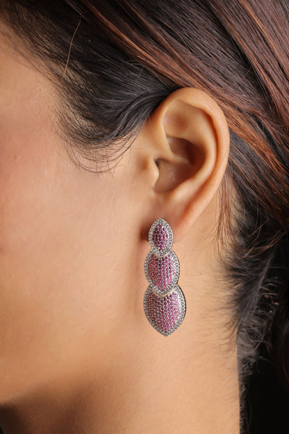 Leaf Shaped Rhinestone Earrings 