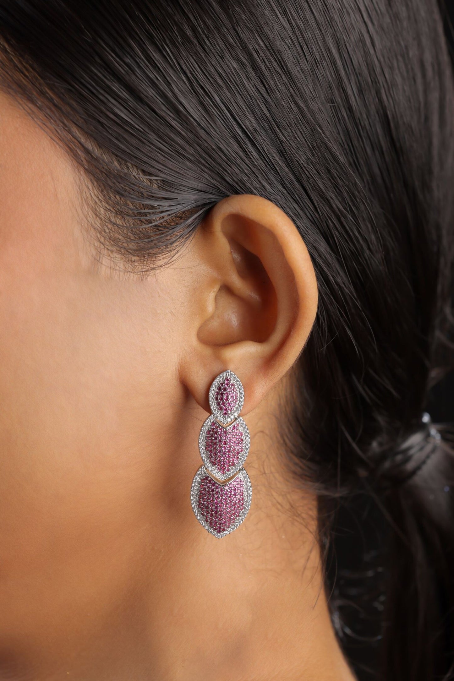 Leaf Shaped Rhinestone Earrings 