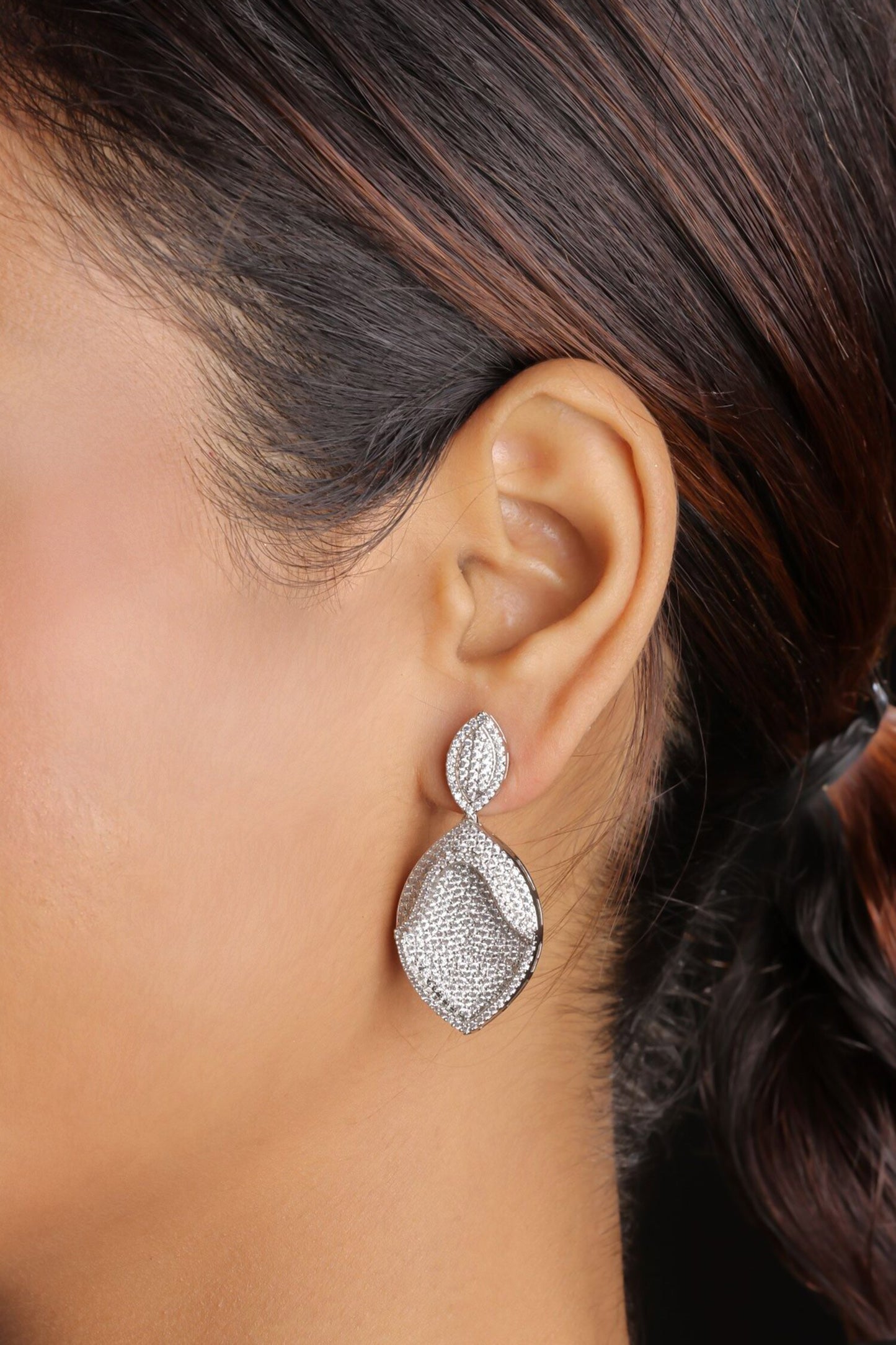 Rhinestone Oval Shaped Earrings 