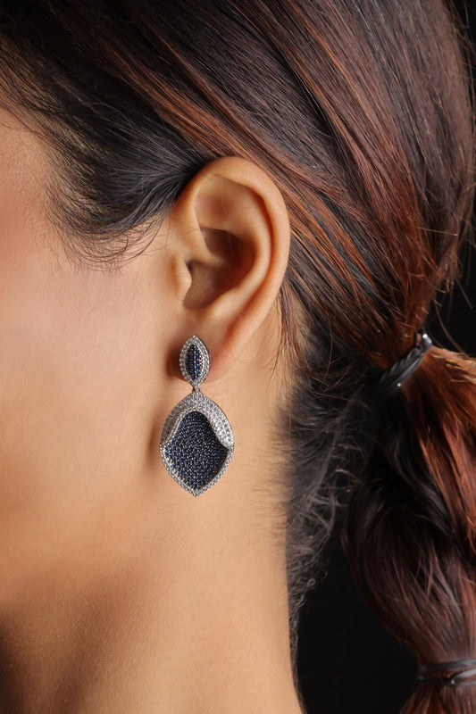 Blue Rhinestone Dangler Earrings 