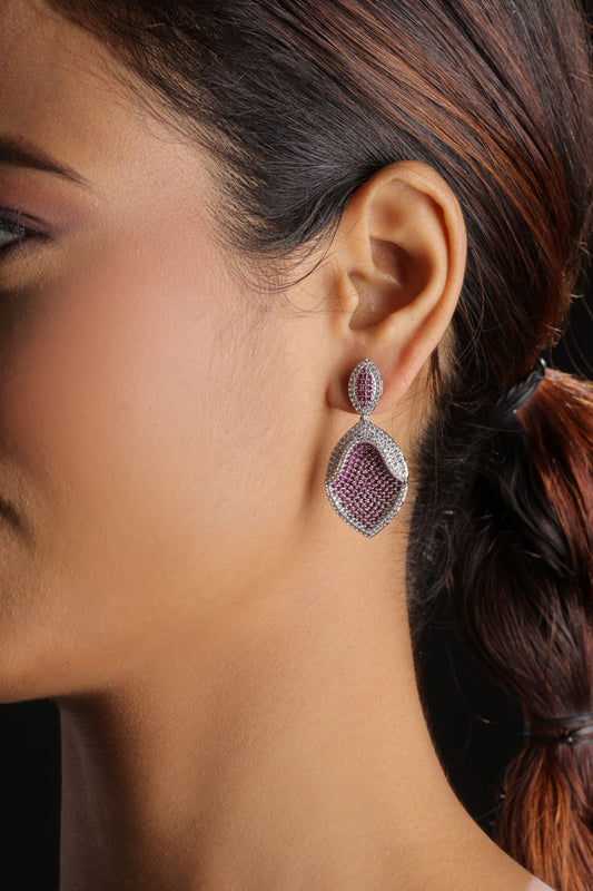 Oval Shaped Rhinestone Dangler Earrings 