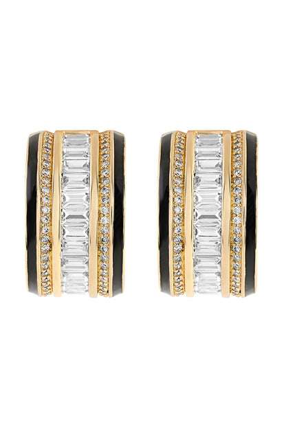 Black Enamel & Cubic Zirconia Hoops 