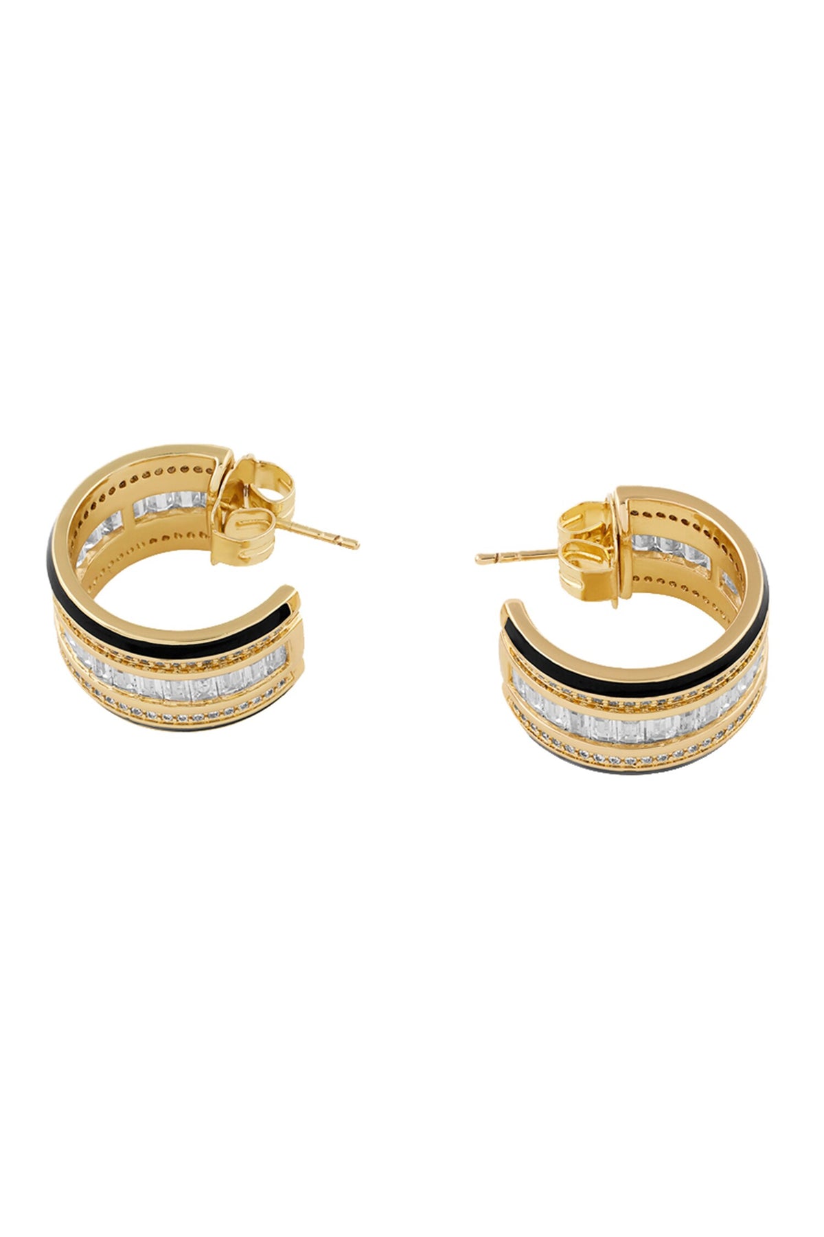 Black Enamel & Cubic Zirconia Hoops 