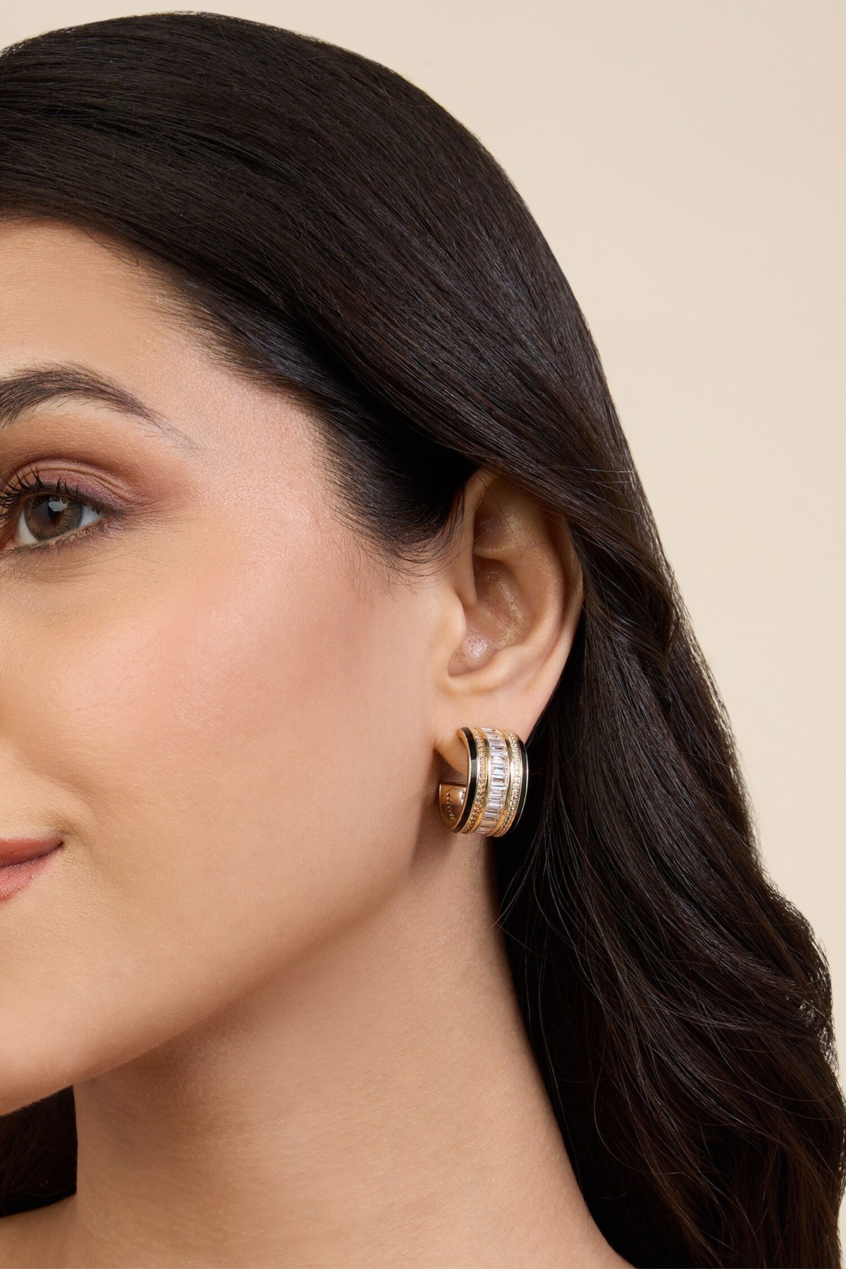 Black Enamel & Cubic Zirconia Hoops 