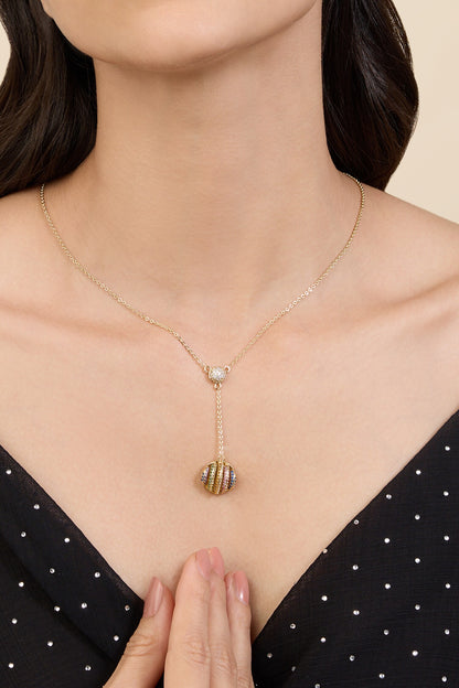 Cubic Zirconia Drop Disco Ball Necklace 