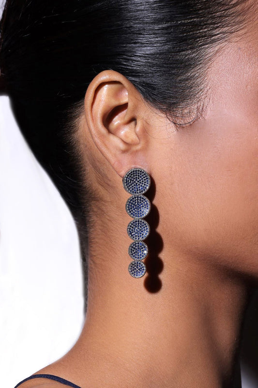 Blue Stone Embellished Circle Dangler Earrings 
