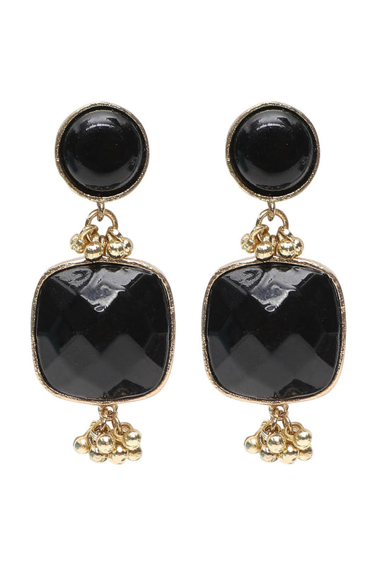 Gold Square Quartz Stone Danglers 