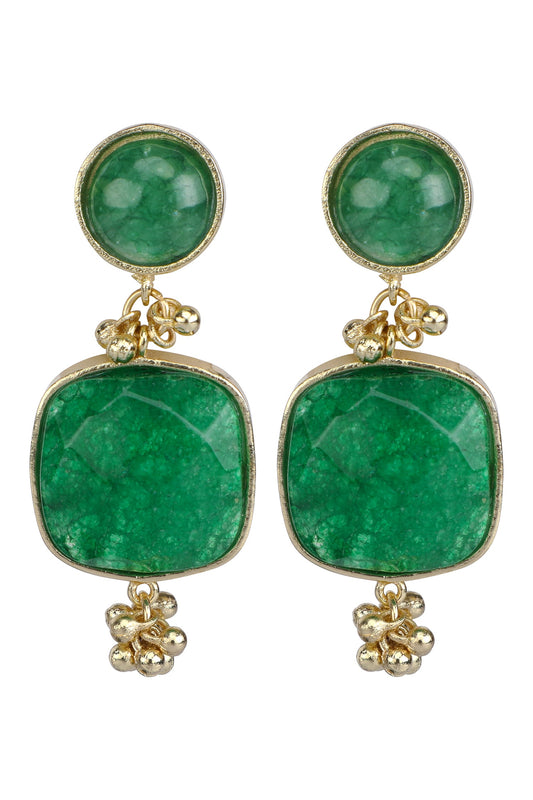 Gold Square Quartz Stone Earrings 
