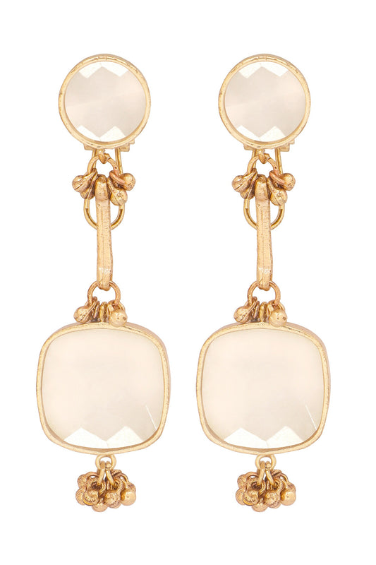 Gold Quartz Stone Dangling Earrings 