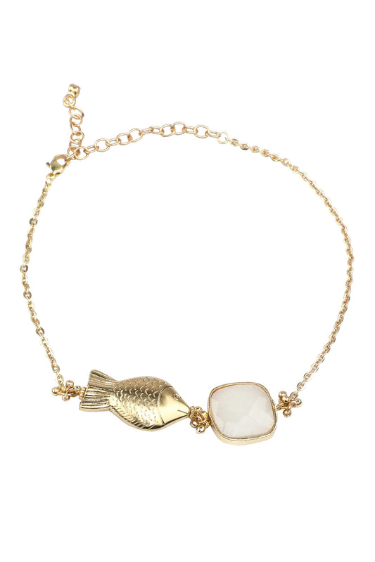 Gold Quartz Stone Fish Motif Choker 